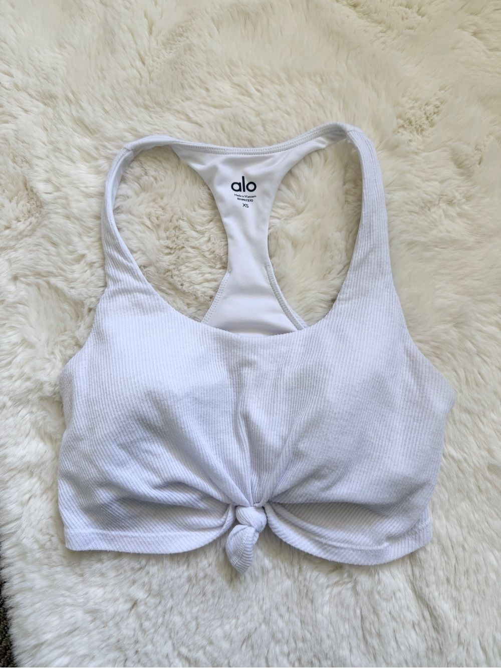 Alo Ribbed Knot Front Sports Bra Tank Top XS - White